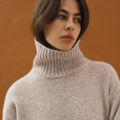 Oversized Turtleneck Sweater Gray & Beige Wool Blend