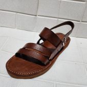 Moroccan Men’s Leather Sandals – Handmade Brown Buckle Sandals With Triple Strap, Comfortable Rubber Sole, Traditional Moroccan Summer Shoes
