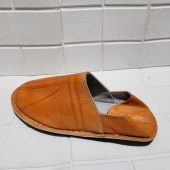 Handmade Moroccan Leather Babouche Slippers – Traditional Artisan House Shoes – Natural Orange Mule Flats – Soft Sole Indoor Shoes For Men