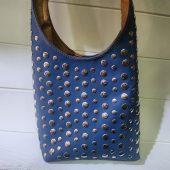 Moroccan Blue Leather Tote Bag – Handmade Studded Shoulder Purse – Boho Chic Bag With Silver Accents – Soft Interior – Large & Small Sizes