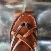 Handmade Moroccan Brown Leather Sandals For Women – Cross Strap Flat Slides – Boho Summer Shoes – Genuine Leather Artisan Footwear –
