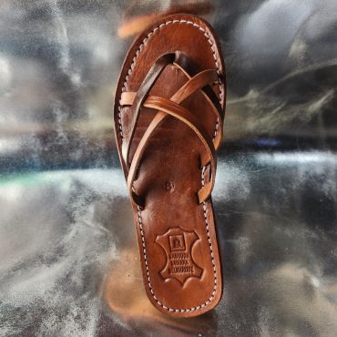 Handmade Moroccan Brown Leather Sandals For Women – Cross Strap Flat Slides – Boho Summer Shoes – Genuine Leather Artisan Footwear –